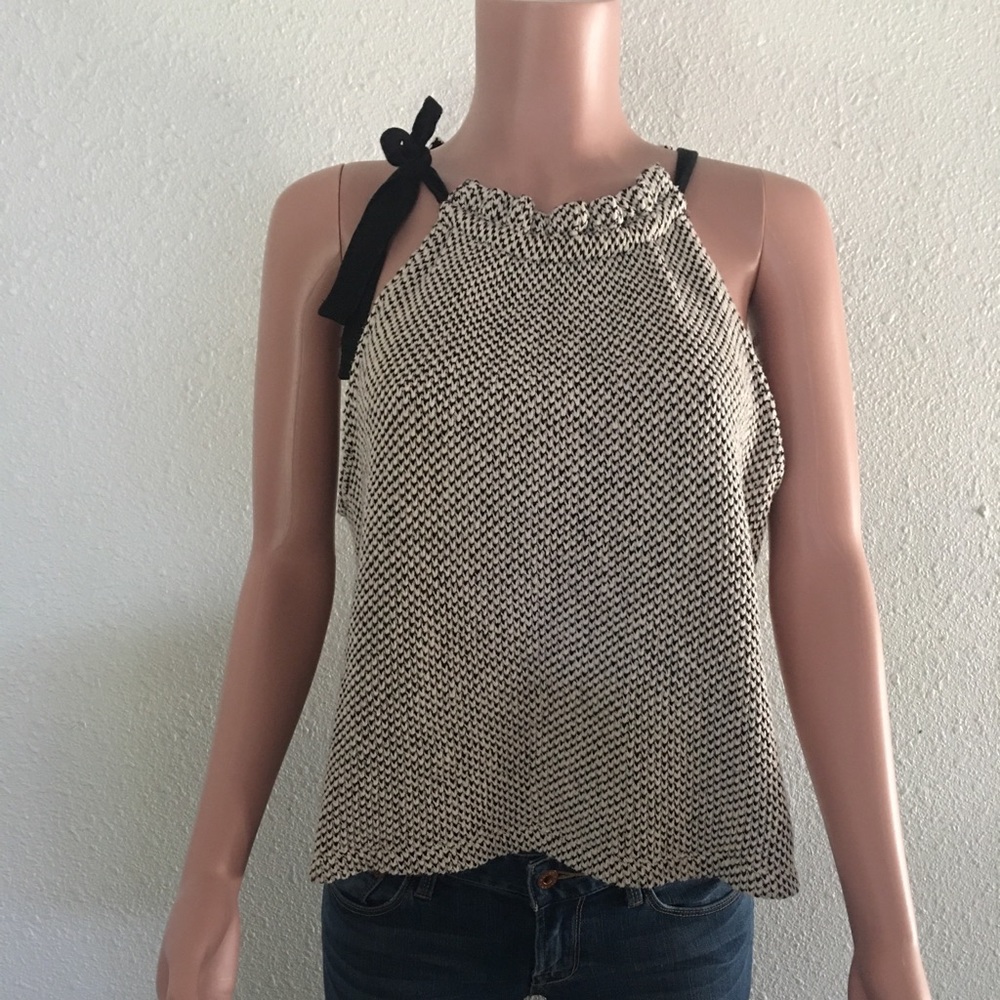 Madewell flowy tweed top ties on the shoulder